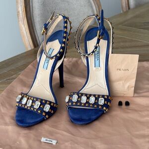 Prada Blue and Gold Embellished Heels